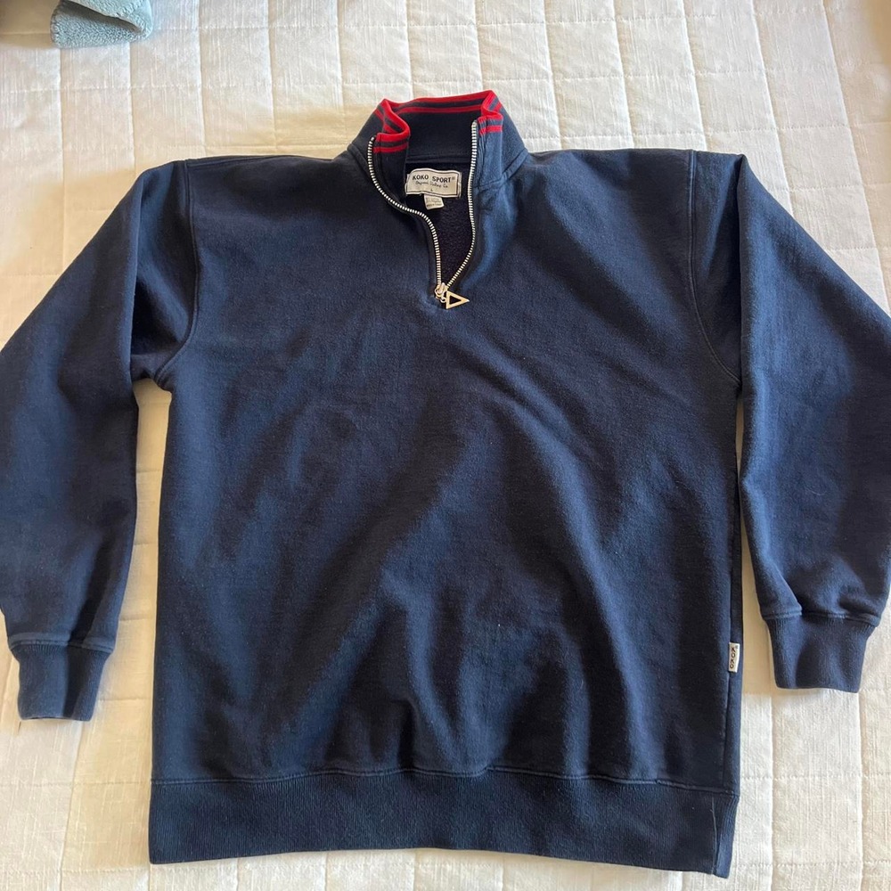 Koko Sport Classic Navy Blue Quarter Zip Mens Sweatshirt Pullover Size Large